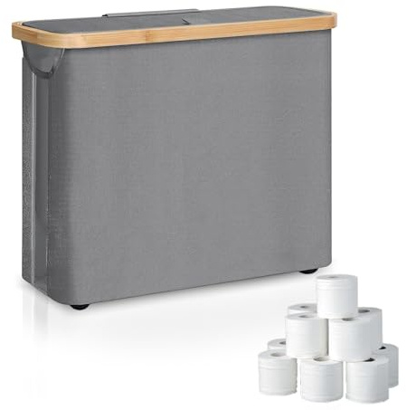Rangement Papier Toilette, Réserves à Rouleaux de avec Couvercle, Panier Papier WC, Boite Rangement Salle de Bain pour 8-12 Rouleaux de Papier Toilette (Gris)