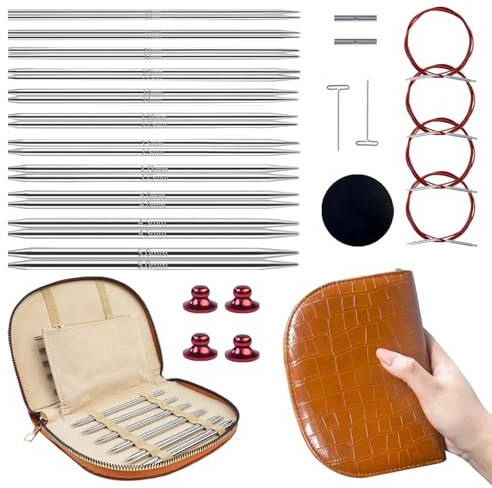 Lewhoo Rundstricknadel-Set, 2,0 ~ 5,0 mm, Silber | 11 Paar austauschbare Rundstricknadeln aus Edelstahl zum Stricken mit 4 Kabelbeutel