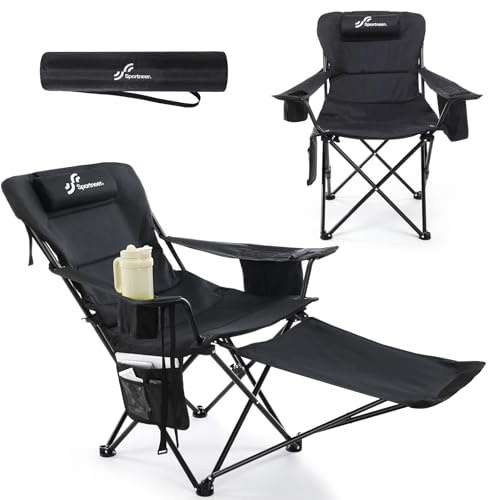 Campingstuhl Faltbar & Liegestuhl Klappbar 2-in-1, Strandstuhl mit 4-Fach Verstellbarer Rückenlehne, Campingstuhl mit Fußablage mit Kühltasche Getränkehalter für Camping Strand Festival Garten Balkon