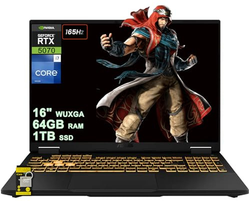 ASUS TUF Gaming F16 Ordinateur portable 16 WUXGA IPS 165 Hz (100 % sRGB, GSYNC) Intel 16 cœurs i7-14650HX 64 Go de RAM 1 To SSD GeForce RTX 5070 (jusqu'à 798 AI Tops) RGB rétroéclairé Thunderbolt