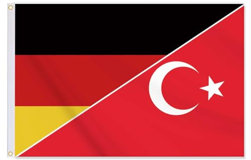 2x3 FT Türkei Deutschland Flagge,Mittelgröße Türkisch Flaggen,24x36 Zoll doppelt gedrucktes dauerhaftes Banner,150D dicke Polyester-Outdoor-Dekorationen mit 2 Messing-Grommet(Turkey+DE,M)