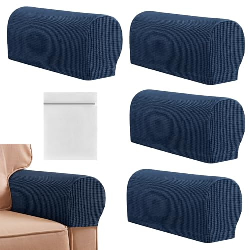 AWAVM 4 Pcs Armrest Chair Covers With Laundry Bag,Stretch Sofa Arm Covers,Non Slip Armchair Covers for Arms,for Chairs Furniture Protector Armchairs Sofa Couch Recliner (Blue)