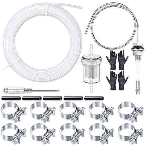 REJOECE 23 PCS Fuel Line Kit, Diesel Heater Leak-Proof Fuel Tank Standpipe Kit, Durable Sender Stand Pipe Pick Up with Petrol Filter, 4M Tube Hose Clip, for Vehicles, Motorhomes, Boats Diesel Heater