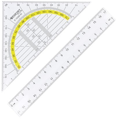Westcott Geometrie-Set 2-teilig | Geometriedreieck 16 cm Hypotenuse & Lineal 17 cm | Transparenter Kunststoff für Schule & Büro | E-10306 00