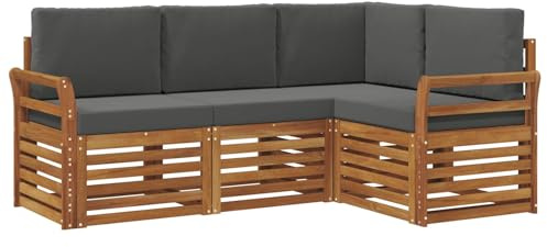 vidaXL Sofagarnituren 4 pcs Natur und Anthrazit Massivholz Akazie, Outdoor Sofa, modernes Möbel, robuster Terrassen-Lounge, Garten, Sitzgelegenheit für Wohnzimmer-Set