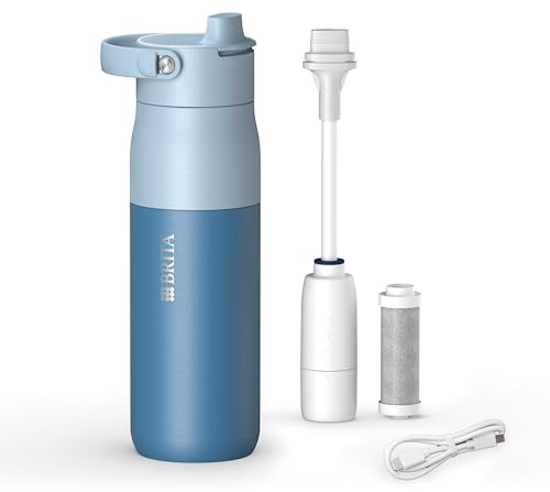 BRITA LARQ iQ Digitale Edelstahl Trinkflasche mit Wasserfilter (680 ml) | Blau, Hydration Tracking (BRITA App), Strohhalm, Aktivkohle Filter, UV-C, neutralisiert 99,99% Bakterien, filtert PFAS