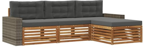 vidaXL Outdoor-Sofagarnitur 4 pcs Natur und Anthrazit Polyester, Garten Sofa, modernes Lounge Set, entspanntes Terrassenmöbel für chillige Stunden, bequem und stylisch