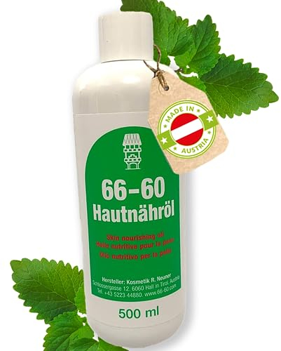 66-60 Hautnähröl die sanfte Pflegeemulsion mit reichlich Vitamin E - Hergestellt in Tirol - 500 ml - für alle Hauttypen geeignet -inkl. Spender - Vitamin E Öl - Hautöl Natur