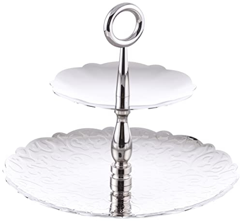 Alessi MW52/2 Dressed for X-Mas Etagere mit Zwei Ebenen aus Edelstahl 18/10 glänzend poliert mit Reliefdekor, Stahl, Silber, 25 x 25 x 21.00 cm,