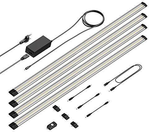 parlat Luminaire d'agencement LED Siris, détecteur de mouvement, plat, 90cm chacun, 963lm chacun, blanc chaud, 4 pièces