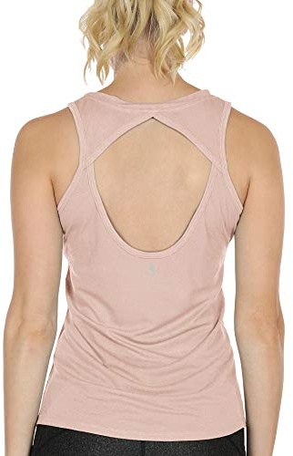 icyzone Damen Yoga Sport Tank Top - Rückenfrei Fitness Shirt Oberteil ärmellos Training Tops (M, Pale Blush