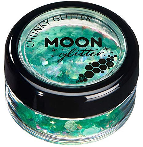 Iridescent Chunky Glitter by Moon Glitter - Green - Cosmetic Festival Makeup Glitter for Face, Body, Nails, Hair, Lips - 3g