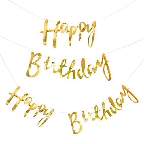 Oblique Unique® Happy Birthday Girlande Banner 1,5m - Gold - Geburtstag Party Feier Deko