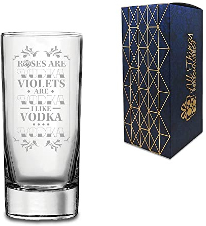 Novelty Hi Ball Gin and Tonic V*dka Glass - Roses are V*dka, Violets are V*dka, I Like V*dka - Engraved with Message