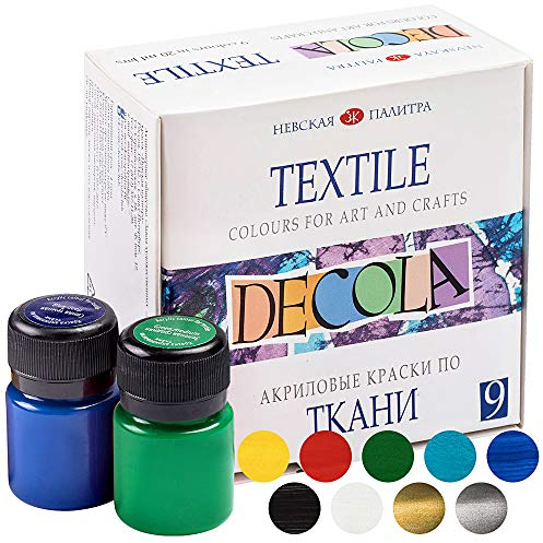 Decola Set Pintura Textil Acrilica | 9x20ml Colores Por Ropa Resistentes En Lavadora | Hechos da Neva Palette