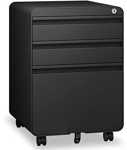 Dripex 3 Drawer Metal Rolling File Cabinet Under Desk Filing Cabinet Black