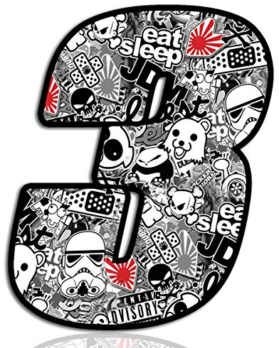 Biomar Labs® Startnummer Nummern Auto Moto Vinyl Aufkleber Sticker Bomb Stickerbomb Weiß Motorrad Motocross Motorsport Racing Nummer Tuning 3, N 343