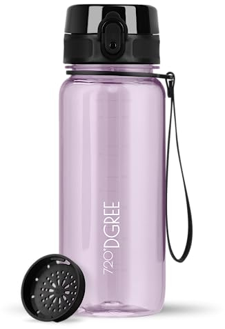 720°DGREE Trinkflasche 650ml “uberBottle“ crystalClear +Sieb - BPA-Frei - Auslaufsichere Wasserflasche für Kinder, Schule, Uni, Sport, Gym, Fitness - Sportflasche aus Tritan - Leicht, Stoßfest