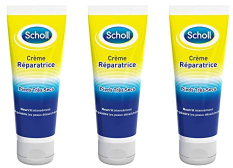 Scholl Lot de 3 Tubes de 75 ml Crème Réparatrice Pieds Très Secs