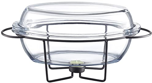 AMBITION Wärmebehälter für Speisen 4,5 L Speisenwärmer Glas Auflaufform mit Deckel Gestell Schwarz Loft Stil oval