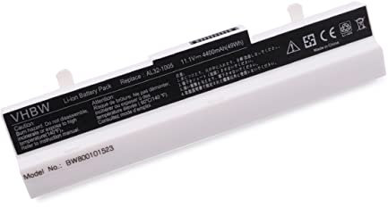vhbw Akku kompatibel mit Asus Eee PC 1005HAG, 1005HA-PU1X-BK, 1005HA-PU1X-BU, 1005HA-VU1X-BK Notebook (4400 mAh, 11,1 V, Li-Ion) - weiß