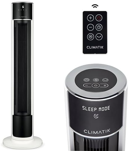 Climatik 43-inch XL Ultra Quiet Tower Fan, Bladeless Internal Oscillation with 6 Speed Settings, Includes Remote, 12-hour Timer, 3 Wind Modes Regular, Natural Breeze & Night. Perfect For Home & Office