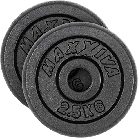MAXXIVA Hantelscheiben 2er Set Gewichtsplatte je 2,5 kg 100% Gusseisen schwarz 5 kg Fitness Krafttraining Bodybuilding Workout Gewichtheben Reha