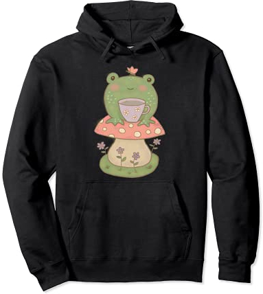 Grenouille Cottagecore Vert Pâle Champignon Tasse de Thé Sweat à Capuche