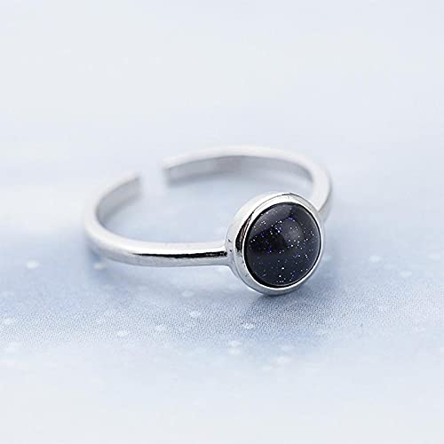 DJMJHG Silber 925 Ringe für Frauen mit erstellten runden Obsidian Edelstein offenen verstellbaren Ring Geburtstagsgeschenk