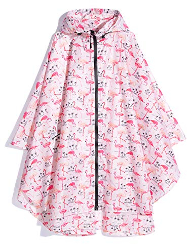 Freesmily Poncho de pluie élégant pour femme avec capuche et fermeture éclair, Flamant rose, taille unique