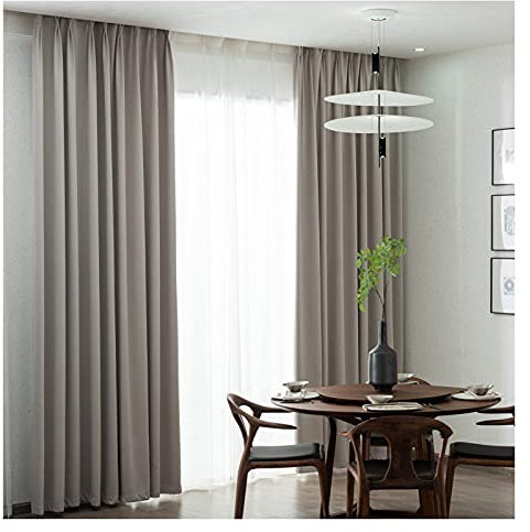 Siunwdiy 2 Stücke Hellbeige vorhänge Blickdicht Verdunklungsvorhang mit Kräuselband Energiespar & Wärmeisolierend einfarbig Gardinen Schal für Schlafzimmer Kinderzimmer Wohnzimmer, 300X270CM