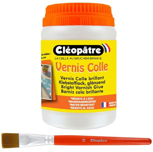 Cléopâtre Vernis Colle avec sa Brosse Plate n°18 au Format de 250 ML, Transparent, 1, Set de 250 Pièces