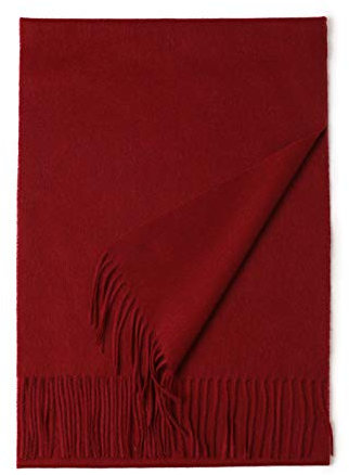 Prettystern langer und weicher Wollschal einfarbig mit Fransen für Herbst Winter Herren und Damen Weinrot
