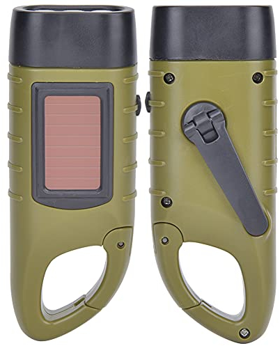 Linterna de Manivela, Linterna Portátil de Emergencia LED con Energía Solar, Equipo de Supervivencia, Linterna de Carga Autoalimentada, Mosquetón, Dinamo, Mochila con Clip Rápido, Linterna(Verde)