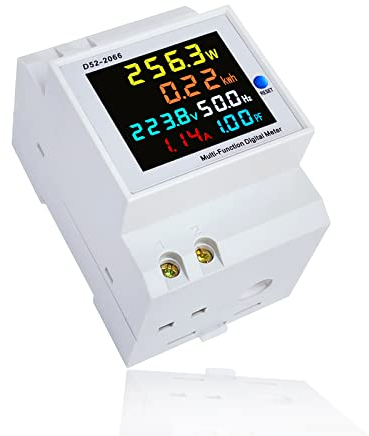 RUIZHI Stromzähler Hutschiene, DIN Schiene Stromzähler 6in1 Digitaler Energiezähler AC40-300V 100A LCD Digitaler Wechselstromzähler, Multifunktionaler Voltmeter Amperemeter KWh Zähler
