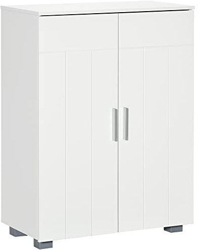 kleankin Modern Bathroom Floor Cabinet, Free Standing Linen Cabinet, Storage Cupboard with 3 Tier Shelves, White