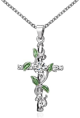Cross Infinity Pendant Necklace Crystal Heart Leaf Crucifix Necklace Religious Christian Lucky 8 Jewelry for Women Girls Teens (Silver A)