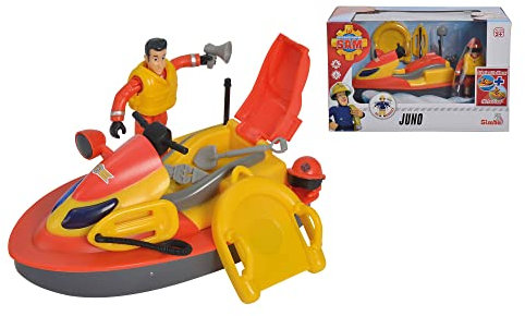 Simba 109252570038 - Feuerwehrmann Sam Jetski Juni mit Abbildung - Feuerwehrmann Sam Schwimmbarer Jetski mit Klappsitz für Lagerung und Zubehör Einschließlich Elvis Figur, Ab 3 Jahren