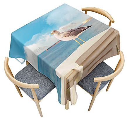 Morbuy Quadratische Tischdecken, Möwe Muster Tischdecke Wasserdicht Küchentischdecke Fleckschutz Tischtuch für Dekoration Restaurant Garten Party Outdoor (60x60cm,Blaues Meer)