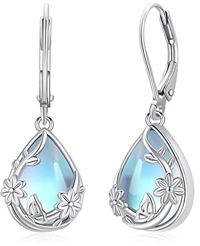 Mondstein Ohrringe für Damen 925 Sterling Silber Mondstein Hängend Ohrringe Schmetterling Blumen Tropfen Ohrringe Mondstein Schmuck Geschenke für Schwester Frauen Mädchen