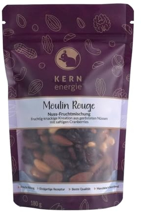 KERNenergie Nuss-Frucht-Mix Moulin Rouge im Flowpack - Nussmischung ungesalzen - Mandeln und Cashewkerne mit fruchtig-süßen Cranberries, 180g