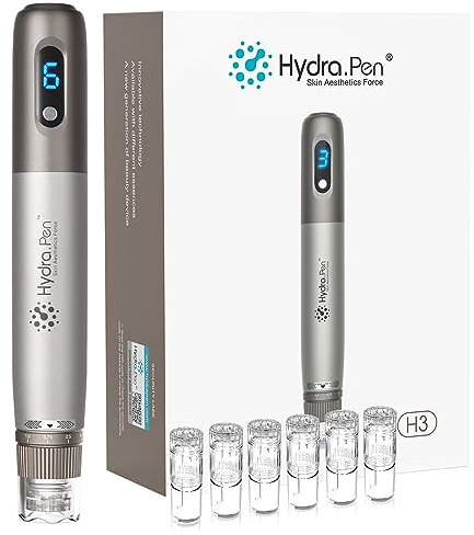 Microneedling, verbesserter 2-in-1 kabelloser Dermapen Hydra-Stift H3 mit 6 Stück 12-poligen Ersatz-Patronennadeln, 6 Geschwindigkeitsstufen, 0-1,0 mm tiefenverstellbar…