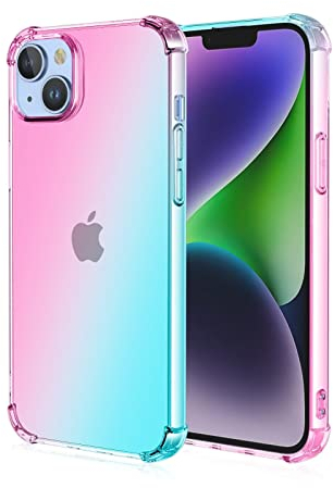 Topme Custodia per Telefono per Smartphone, Compatible with iPhone 15 (6.1 Inches), Cover per Cellulare con Gradiente di Colore Trasparente in Morbido Silicone TPU - Rosa Verde