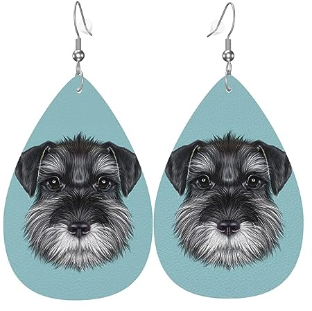 OPSREY Schnauzer Blau gedruckt Mode Tropfen Ohrringe Leder Ohrstecker Dekorative Ohrringe, Einheitsgröße, Kunstleder