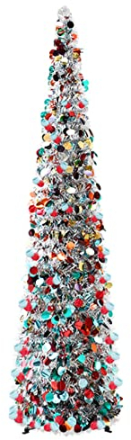 YuanSpring Faltbarer Weihnachtsbaum 1,5 m Silberfarbener künstlicher gefälschter Baum Ornament PVC Faltbarer Beflockungsbaum Indoor-Party-Dekoration(Color:A)