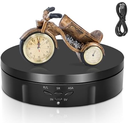 Couleeur Platine Tournante Électrique, 5KG 13CM Présentoir Rotatif à 360 Degrés, Plateau Tournant Electrique à vitesse Réglable Alimenté par USB pour Afficher des Bijoux, des Montres (Noir)