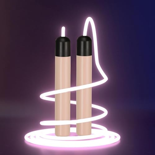USB wiederaufladbares Leuchtseil für Männer und Frauen, LED-Kinder-Springseil für Jungen und Mädchen, Fitness, Heimübungen, verstellbare Länge (rosa Griff)