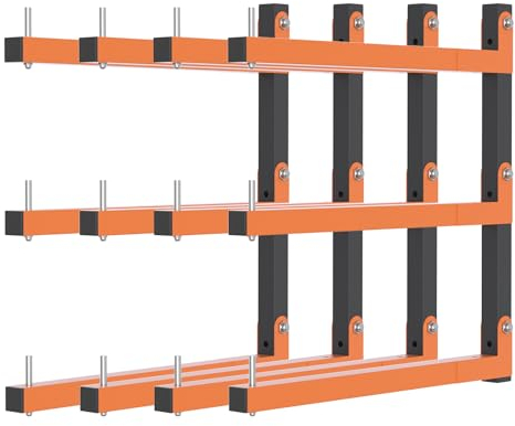 Holzregal Wandhalterung, Holzlagerregal, robuste Holzregale mit 3-Ebenen-System, 327 kg, langlebig, Garagenholz-Organizer, orangefarbene Holzregale für drinnen und draußen, 4 Stück
