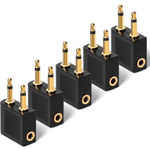 AXFEE Flugzeug Adapter Kopfhörer, 5 Stück Gold überzogen Flugzeug Adapter, auf 3,5 mm Klinkenbuchse, Airplane Flight Kopfhörer Adapter für Alle Airlines In-Flight Media Systemen
