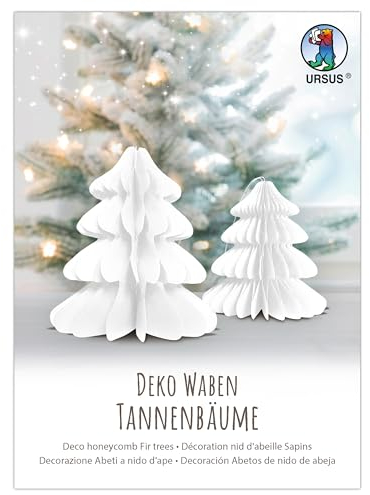 Ursus 24290001F-Árboles Decorativos, decoración de Bolas de Nido de Abeja para Navidad, 2 Piezas de Diferentes tamaños, Blancas, para Colgar o exponer, Papel, Multicolor, One Size